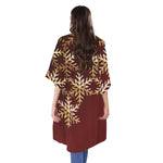 Golden Snowflake Print Open Front Beach Cover Up