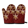 Golden Snowflake Print Oven Mitts