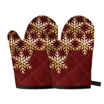 Golden Snowflake Print Oven Mitts