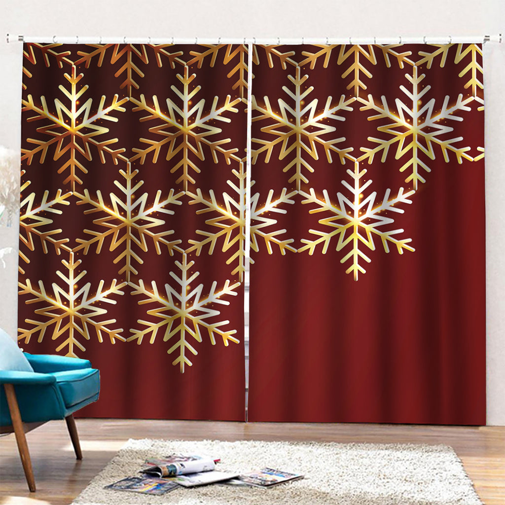 Golden Snowflake Print Pencil Pleat Curtains