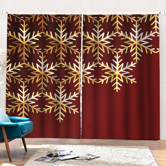 Golden Snowflake Print Pencil Pleat Curtains