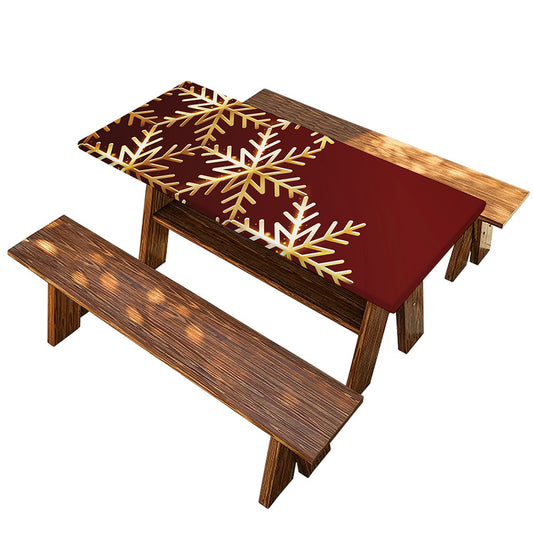 Golden Snowflake Print Picnic Table Cover