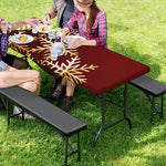 Golden Snowflake Print Picnic Table Cover