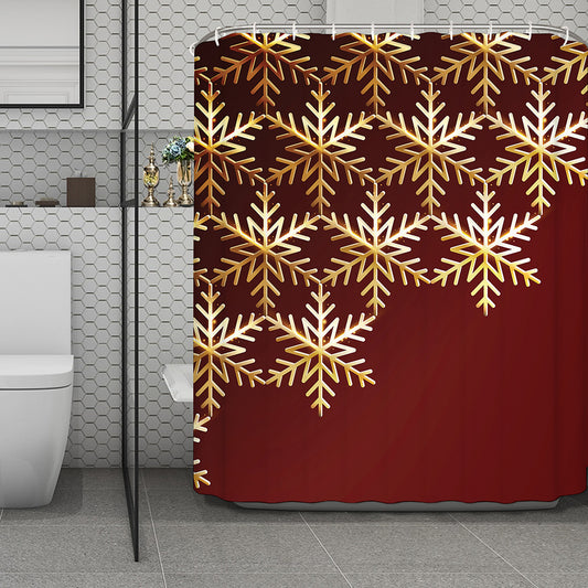 Golden Snowflake Print Polyester Shower Curtain