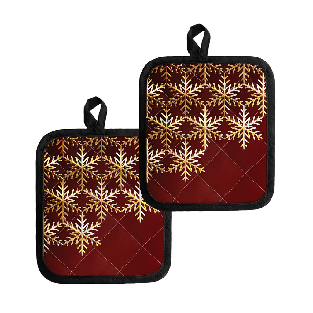 Golden Snowflake Print Pot Holders