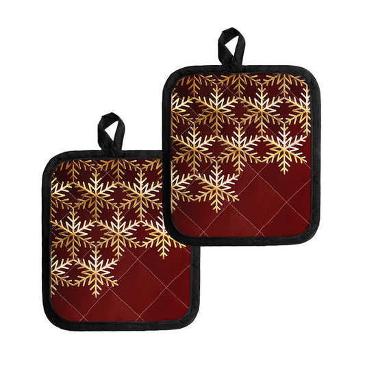Golden Snowflake Print Pot Holders