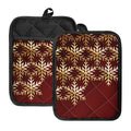 Golden Snowflake Print Pot Holders With Pocket