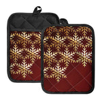 Golden Snowflake Print Pot Holders With Pocket