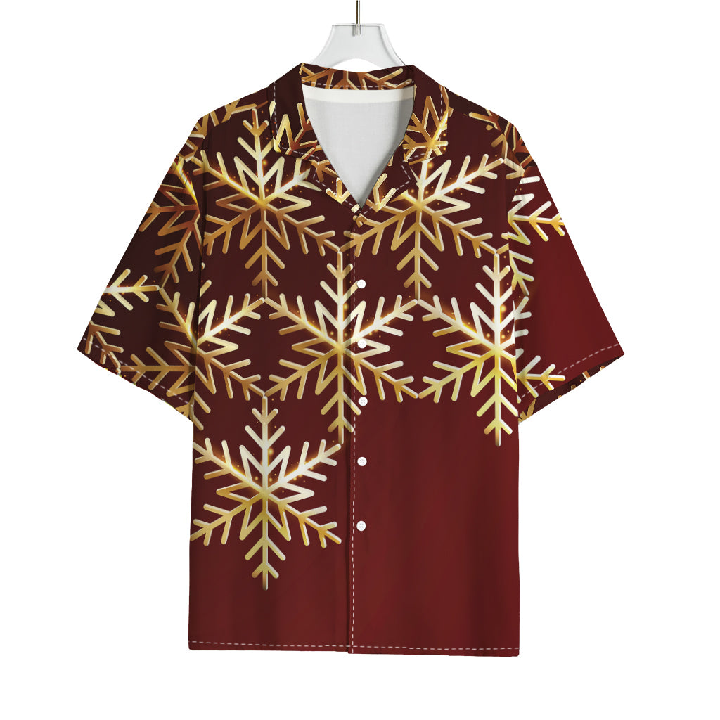 Golden Snowflake Print Rayon Hawaiian Shirt