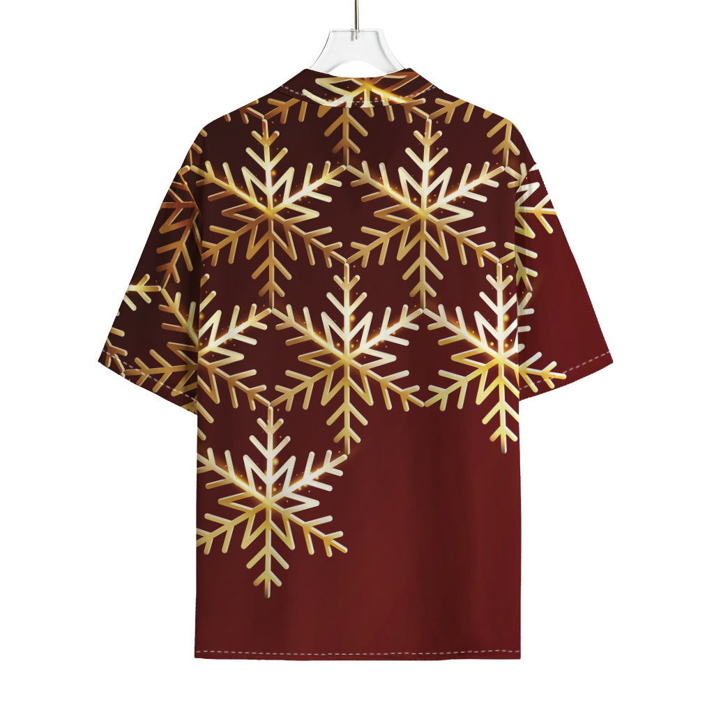 Golden Snowflake Print Rayon Hawaiian Shirt