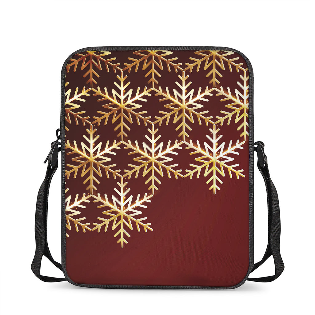 Golden Snowflake Print Rectangular Crossbody Bag