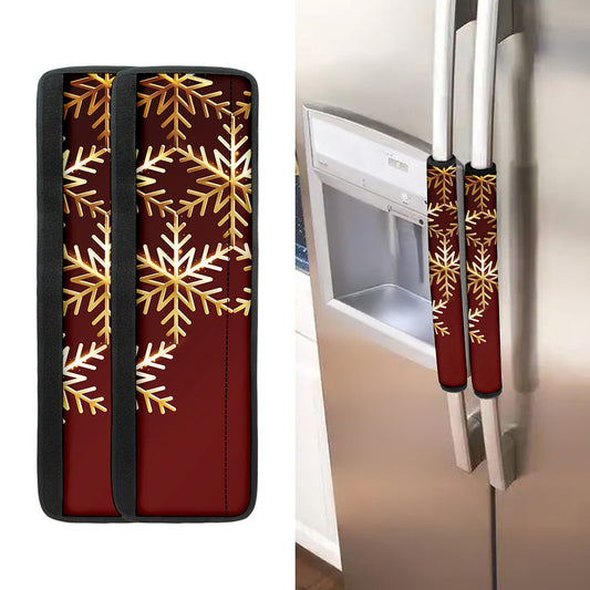Golden Snowflake Print Refrigerator Handle Covers
