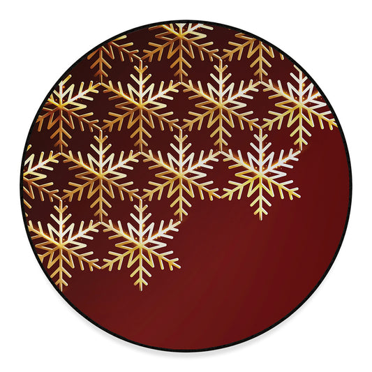 Golden Snowflake Print Round Floor Mat
