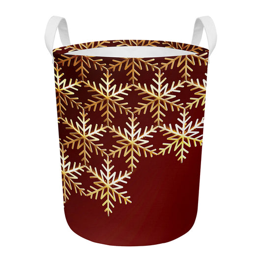 Golden Snowflake Print Round Laundry Basket