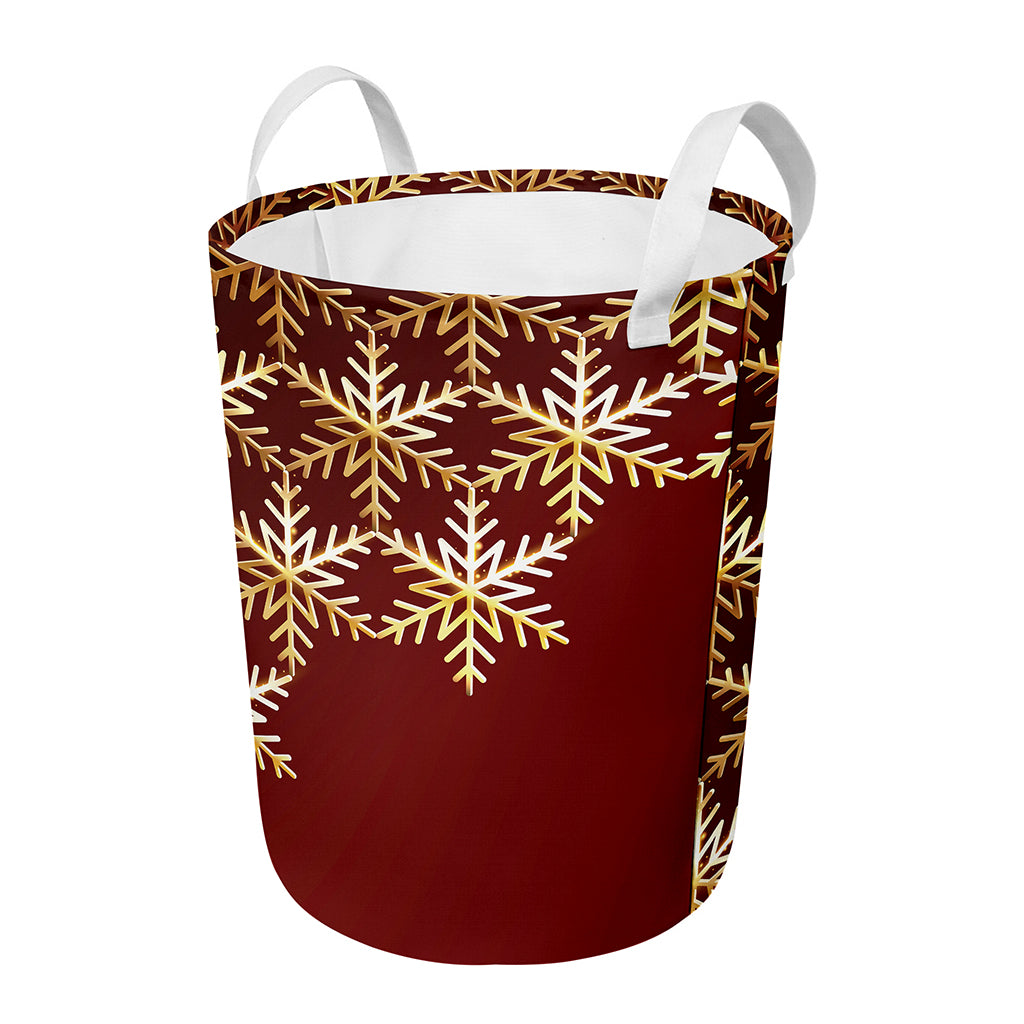 Golden Snowflake Print Round Laundry Basket