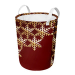 Golden Snowflake Print Round Laundry Basket