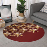 Golden Snowflake Print Round Rug