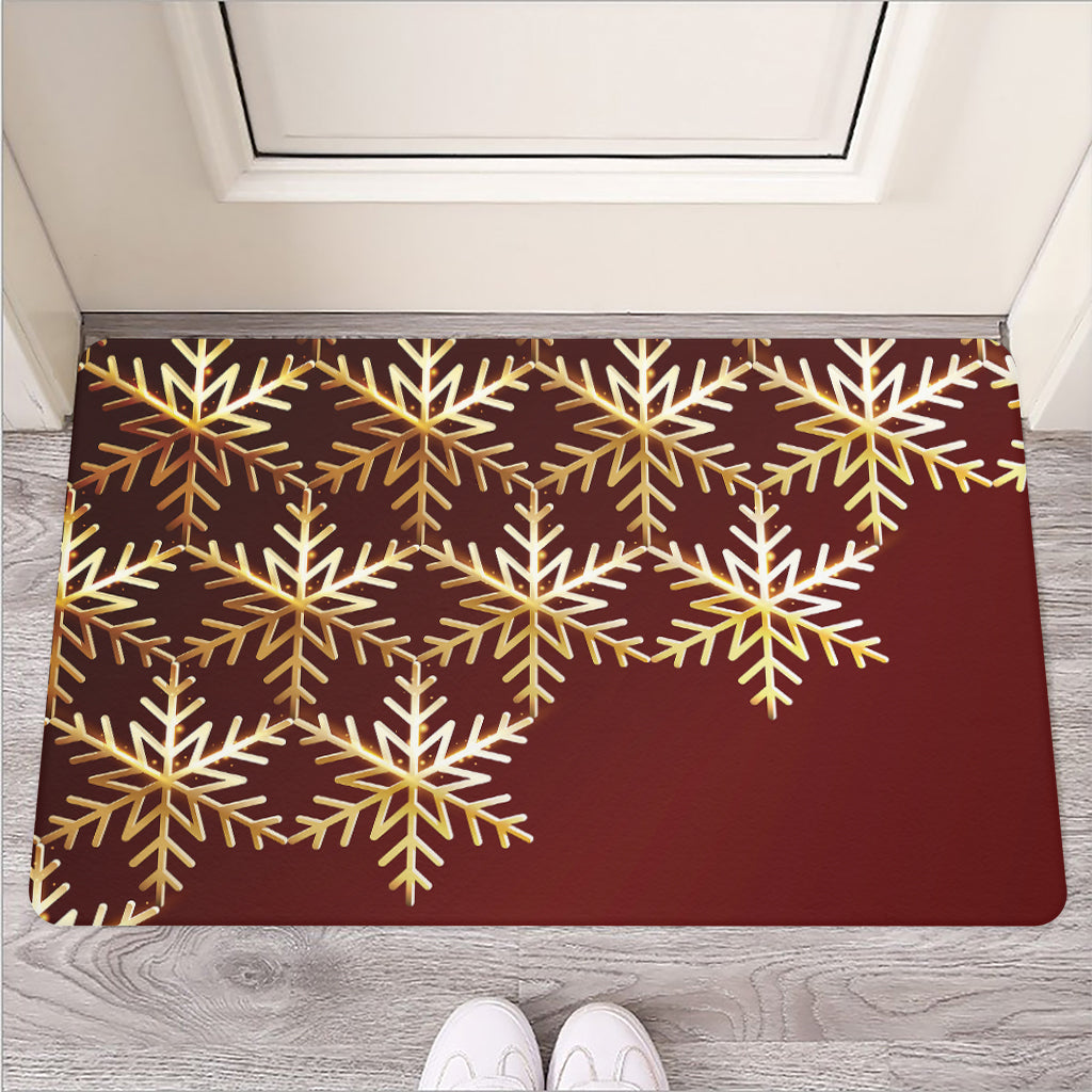 Golden Snowflake Print Rubber Doormat