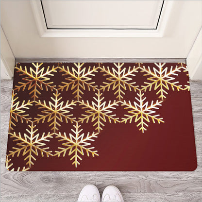 Golden Snowflake Print Rubber Doormat