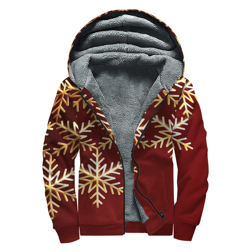 Golden Snowflake Print Sherpa Lined Zip Up Hoodie