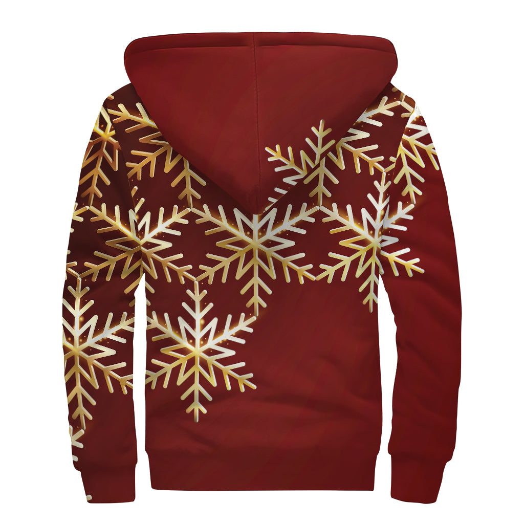 Golden Snowflake Print Sherpa Lined Zip Up Hoodie