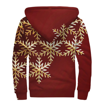 Golden Snowflake Print Sherpa Lined Zip Up Hoodie