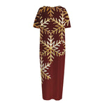 Golden Snowflake Print Short Sleeve Long Nightdress