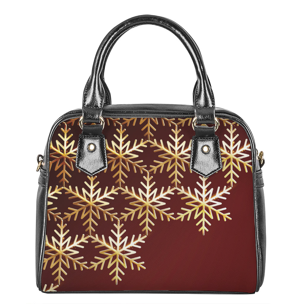 Golden Snowflake Print Shoulder Handbag