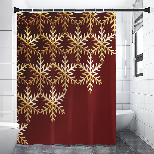 Golden Snowflake Print Shower Curtain