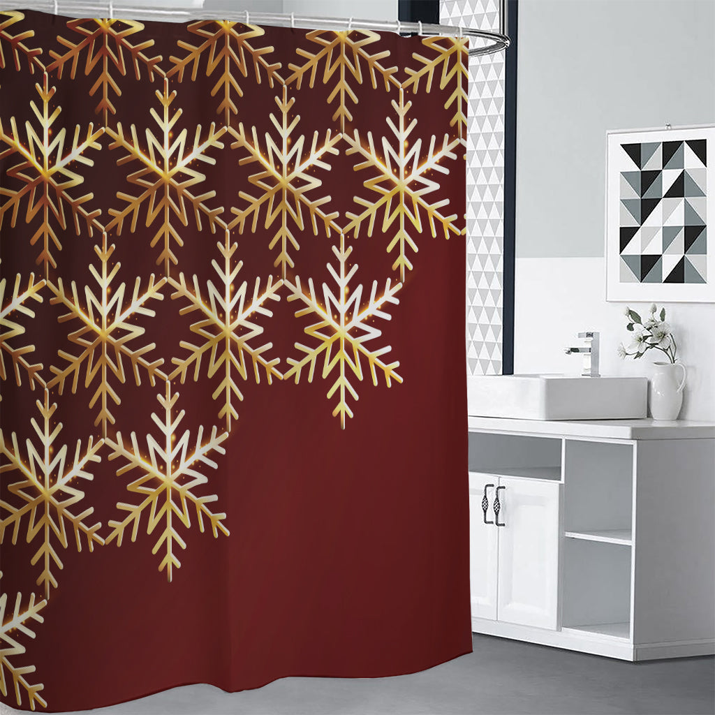 Golden Snowflake Print Shower Curtain