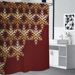 Golden Snowflake Print Shower Curtain