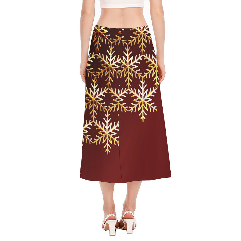 Golden Snowflake Print Side Slit Midi Skirt