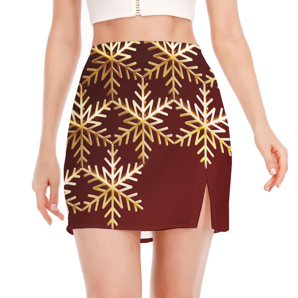 Golden Snowflake Print Side Slit Mini Skirt