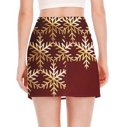 Golden Snowflake Print Side Slit Mini Skirt