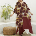 Golden Snowflake Print Silk V-Neck Kaftan Dress