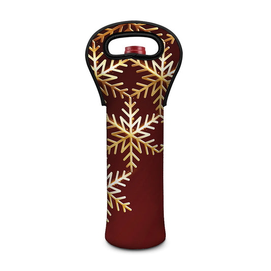 Golden Snowflake Print Single Neoprene Wine Tote