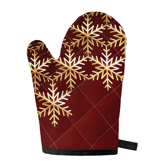 Golden Snowflake Print Single Oven Mitt