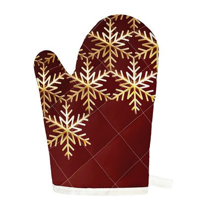 Golden Snowflake Print Single Oven Mitt