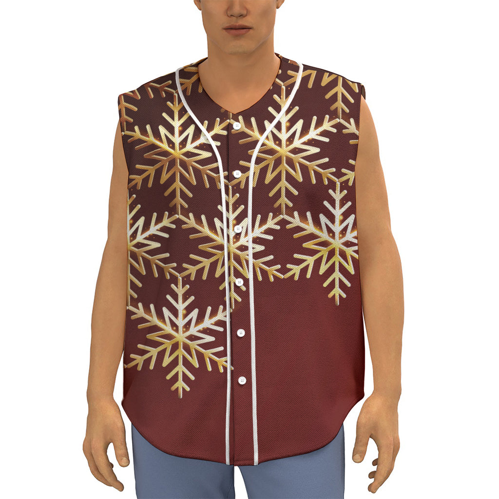 Golden Snowflake Print Sleeveless Baseball Jersey
