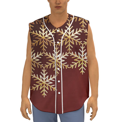 Golden Snowflake Print Sleeveless Baseball Jersey