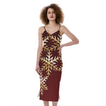 Golden Snowflake Print Slim Fit Midi Cami Dress