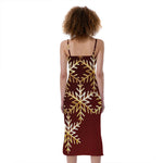 Golden Snowflake Print Slim Fit Midi Cami Dress