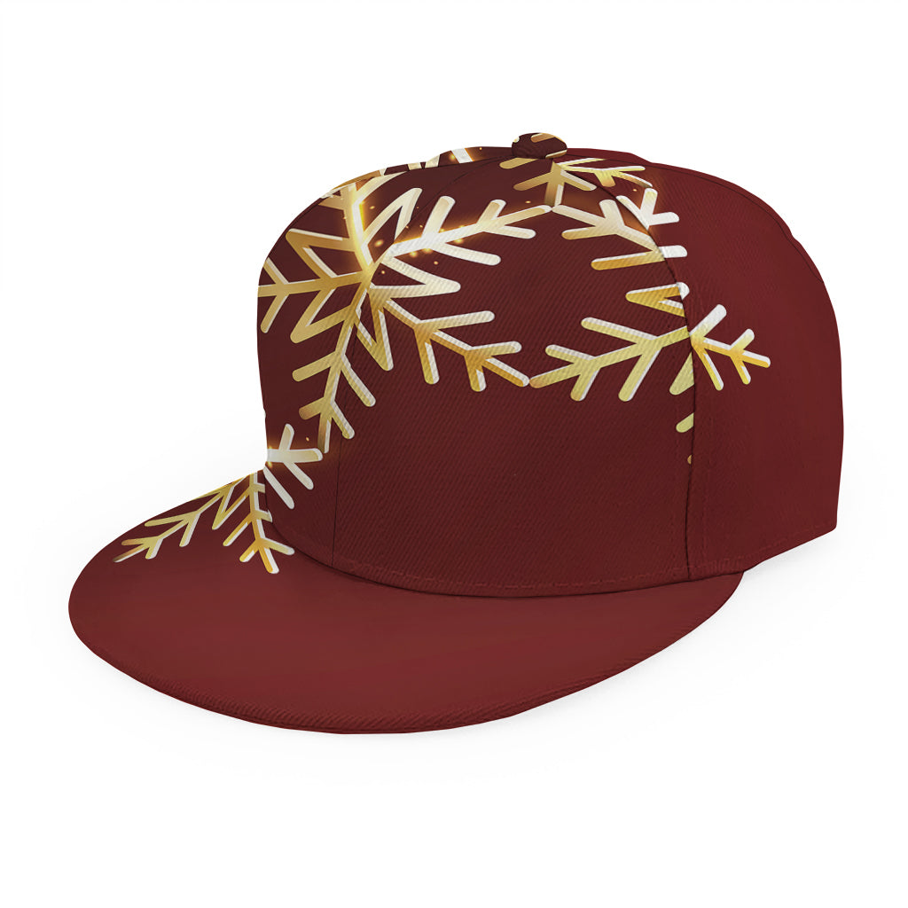 Golden Snowflake Print Snapback Cap
