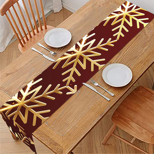 Golden Snowflake Print Table Runner