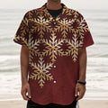 Golden Snowflake Print Textured Short Sleeve Shirt