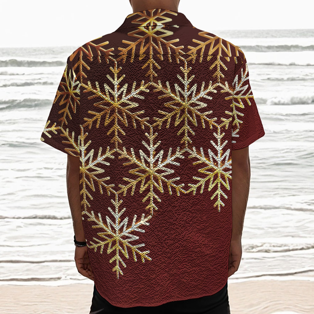 Golden Snowflake Print Textured Short Sleeve Shirt