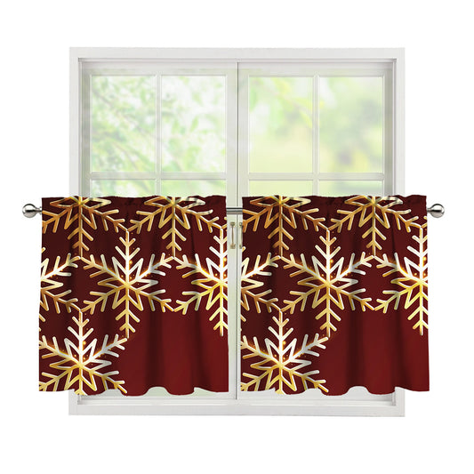Golden Snowflake Print Tier Curtains