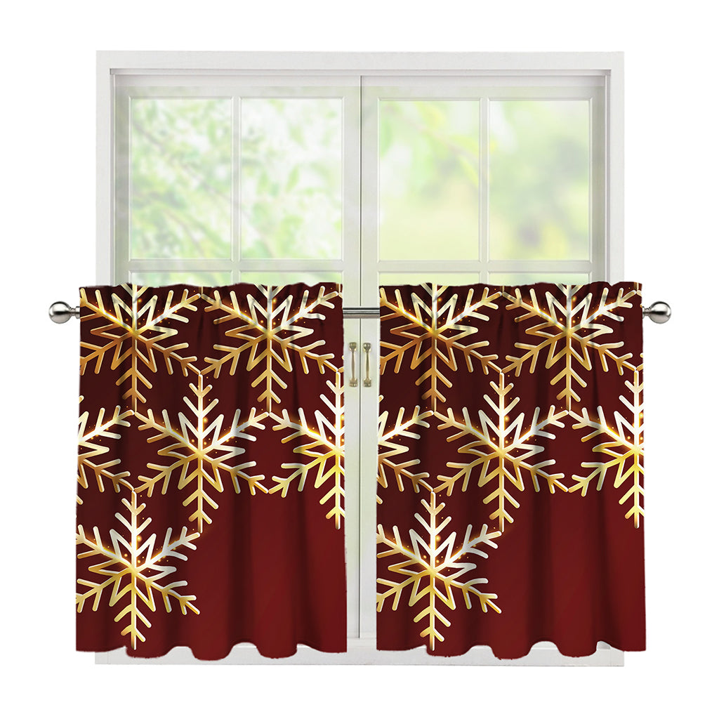 Golden Snowflake Print Tier Curtains