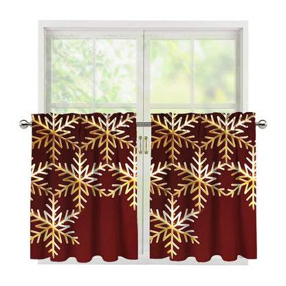 Golden Snowflake Print Tier Curtains