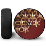 Golden Snowflake Print Tire Cover With Camera Hole